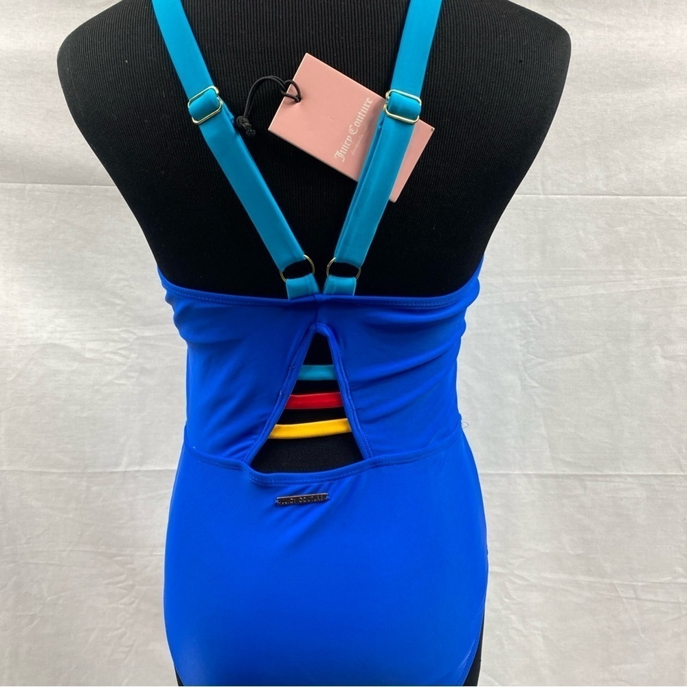 Juicy Couture Swimsuit 1 Piece High Neck Contrasting Binding JCPOP 442 Med Blue - Picture 3 of 11